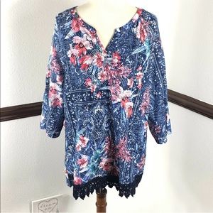 CJ Banks floral tunic blouse size 1X